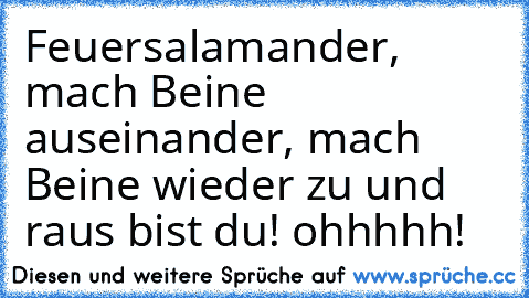 Feuersalamander, mach Beine auseinander, mach Beine wieder zu und raus bist du! ohhhhh!