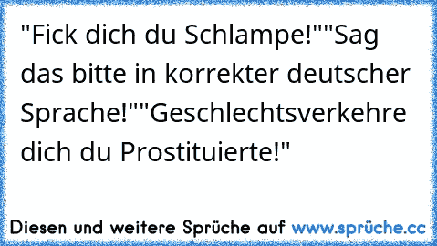 "Fick dich du Schlampe!"
"Sag das bitte in korrekter deutscher Sprache!"
"Geschlechtsverkehre dich du Prostituierte!"