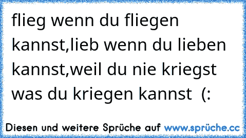 flieg wenn du fliegen kannst,
lieb wenn du lieben kannst,
weil du nie kriegst was du kriegen kannst ♥ (: