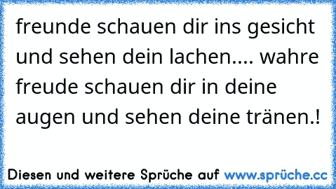 freunde schauen dir ins gesicht und sehen dein lachen.... wahre freude schauen dir in deine augen und sehen deine tränen.!