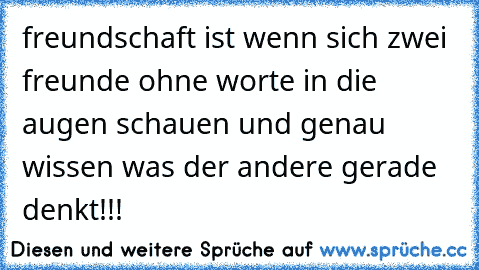 freundschaft ist wenn sich zwei freunde ohne worte in die augen schauen und genau wissen was der andere gerade denkt!!!  ♥  ♥  ♥