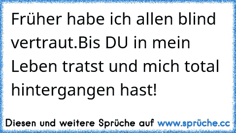 Früher habe ich allen blind vertraut.Bis DU in mein Leben tratst und mich total hintergangen hast!