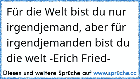 Für die Welt bist du nur irgendjemand, aber für irgendjemanden bist du die welt ♥
-Erich Fried-