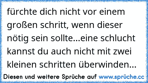 fürchte dich nicht vor einem großen schritt, wenn dieser nötig sein sollte...eine schlucht kannst du auch nicht mit zwei kleinen schritten überwinden...