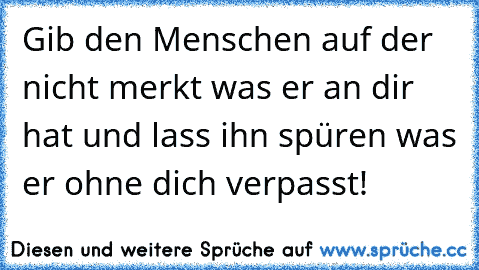 Gib den Menschen auf der nicht merkt was er an dir hat und lass ihn spüren was er ohne dich verpasst!