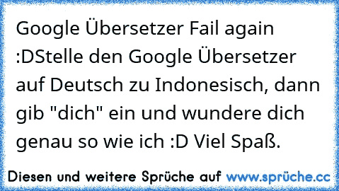 Google Übersetzer Fail again :D
Stelle den Google Übersetzer auf Deutsch zu Indonesisch, dann gib "dich" ein und wundere dich genau so wie ich :D 
Viel Spaß.