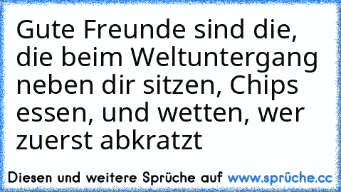 Gute Freunde sind die, die beim Weltuntergang neben dir sitzen, Chips essen, und wetten, wer zuerst abkratzt ♥