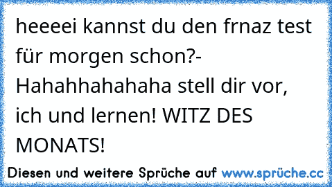 heeeei kannst du den frnaz test für morgen schon?- Hahahhahahaha stell dir vor, ich und lernen! WITZ DES MONATS!