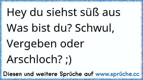 Hey du siehst süß aus Was bist du? Schwul, Vergeben oder Arschloch? ;)