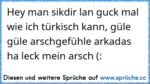 Hey man sikdir lan guck mal wie ich türkisch kann, güle güle arschgefühle arkadas ha leck mein arsch (: ♥