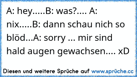 A: hey.....B: was?.... A: nix.....B: dann schau nich so blöd...A: sorry ... mir sind hald augen gewachsen.... xD