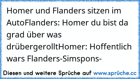 Homer und Flanders sitzen im Auto
Flanders: Homer du bist da grad über was drübergerollt
Homer: Hoffentlich wars Flanders
-Simspons-