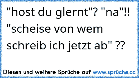 "host du glernt"? "na"!! "scheise von wem schreib ich jetzt ab" ??