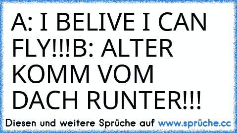 A: I BELIVE I CAN FLY!!!
B: ALTER KOMM VOM DACH RUNTER!!!