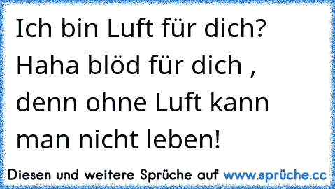 Ich bin Luft für dich? Haha blöd für dich , denn ohne Luft kann man nicht leben!