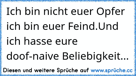 Ich bin nicht euer Opfer ich bin euer Feind.Und ich hasse eure doof-naive Beliebigkeit...