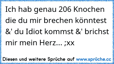 Ich hab genau 206 Knochen die du mir brechen könntest &' du Idiot kommst &' brichst mir mein Herz... ;xx ♥