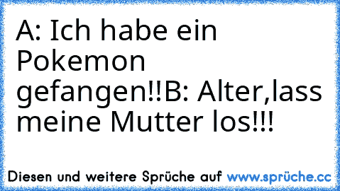 A: Ich habe ein Pokemon gefangen!!
B: Alter,lass meine Mutter los!!!