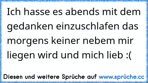 Ich hasse es abends mit dem gedanken einzuschlafen das morgens keiner nebem mir liegen wird und mich lieb :(
♥