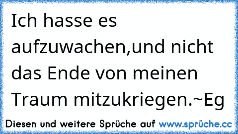 Ich hasse es aufzuwachen,und nicht das Ende von meinen Traum mitzukriegen.~Eg