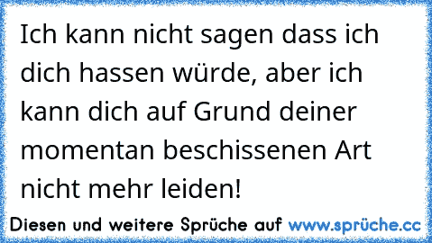 Ich kann nicht sagen dass ich dich hassen würde, aber ich kann dich auf Grund deiner momentan beschissenen Art nicht mehr leiden!