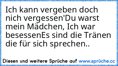 Ich kann vergeben doch nich vergessen'
Du warst mein Mädchen, Ich war besessen
Es sind die Tränen die für sich sprechen..