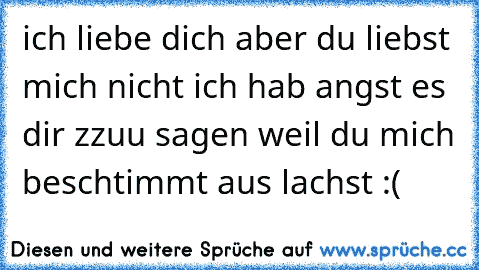 ich liebe dich aber du liebst mich nicht ich hab angst es dir zzuu sagen weil du mich beschtimmt aus lachst :(