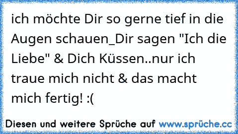 ich möchte Dir so gerne tief in die Augen schauen_Dir sagen "Ich die Liebe" & Dich Küssen..nur ich traue mich nicht & das macht mich fertig! :(