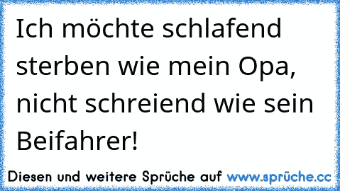 Ich möchte schlafend sterben wie mein Opa, nicht schreiend wie sein Beifahrer!