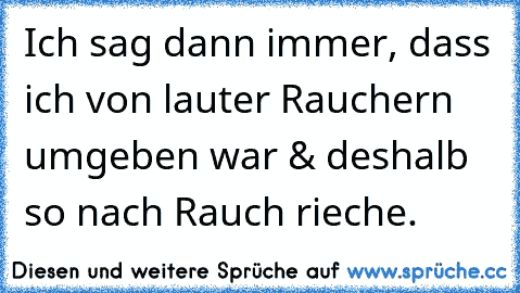 Ich sag dann immer, dass ich von lauter Rauchern umgeben war & deshalb so nach Rauch rieche.