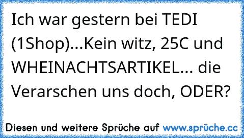 Ich war gestern bei TEDI (1€Shop)...Kein witz, 25°C und WHEINACHTSARTIKEL... die Verarschen uns doch, ODER?