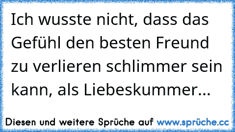 Ich wusste nicht, dass das Gefühl den besten Freund zu verlieren schlimmer sein kann, als Liebeskummer...