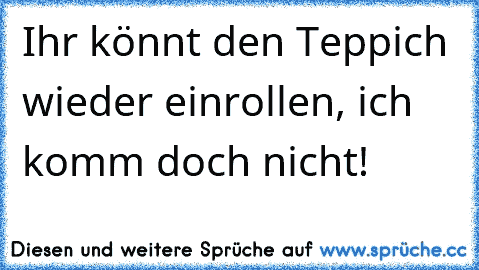 Ihr könnt den Teppich wieder einrollen, ich komm doch nicht!