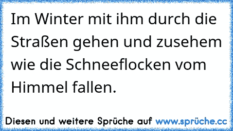 Im Winter mit ihm durch die Straßen gehen und zusehem wie die Schneeflocken vom Himmel fallen. ♥