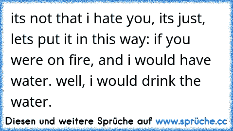 its not that i hate you, its just, lets put it in this way: if you were on fire, and i would have water. well, i would drink the water.