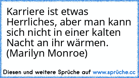 Karriere ist etwas Herrliches, aber man kann sich nicht in einer kalten Nacht an ihr wärmen. (Marilyn Monroe)