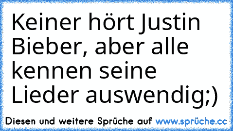 Keiner hört Justin Bieber, aber alle kennen seine Lieder auswendig;)