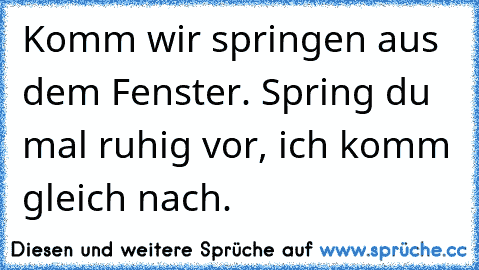 Komm wir springen aus dem Fenster. Spring du mal ruhig vor, ich komm gleich nach.