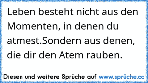 Leben besteht nicht aus den Momenten, in denen du atmest.
Sondern aus denen, die dir den Atem rauben.