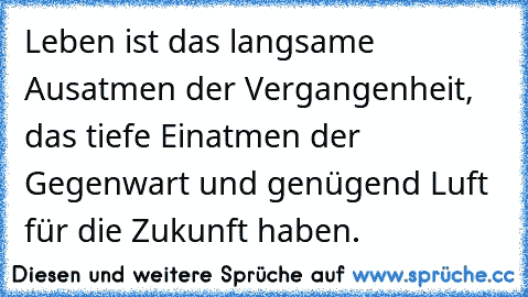 Leben ist das langsame Ausatmen der Vergangenheit, das tiefe Einatmen der Gegenwart und genügend Luft für die Zukunft haben.