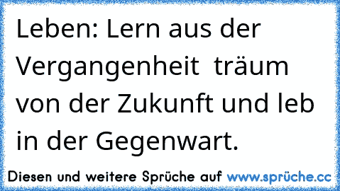 Leben: Lern aus der Vergangenheit – träum von der Zukunft und leb in der Gegenwart.