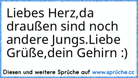 Liebes Herz,
da draußen sind noch andere Jungs.
Liebe Grüße,
dein Gehirn :)