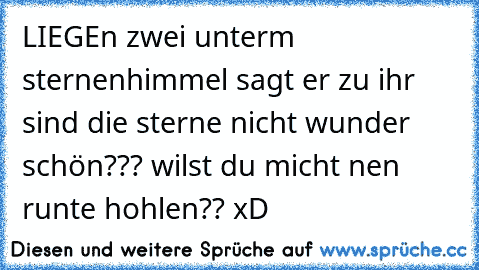 LIEGEn zwei unterm sternenhimmel sagt er zu ihr sind die sterne nicht wunder schön??? wilst du micht nen runte hohlen?? xD