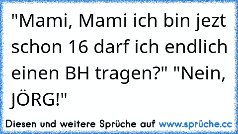 "Mami, Mami ich bin jezt schon 16 darf ich endlich einen BH tragen?" "Nein, JÖRG!" ♥