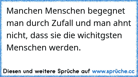 Manchen Menschen begegnet man durch Zufall und man ahnt nicht, dass sie die wichitgsten Menschen werden.