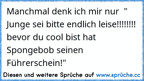 Manchmal denk ich mir nur  " Junge sei bitte endlich leise!!!!!!!! bevor du cool bist hat Spongebob seinen Führerschein!"