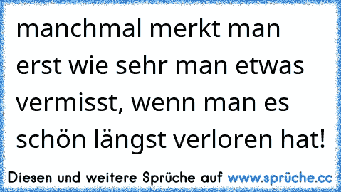 manchmal merkt man erst wie sehr man etwas vermisst, wenn man es schön längst verloren hat!