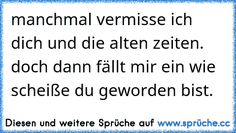 manchmal vermisse ich dich und die alten zeiten. doch dann fällt mir ein wie scheiße du geworden bist.