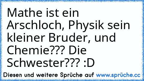 Mathe ist ein Arschloch, Physik sein kleiner Bruder, und Chemie??? Die Schwester??? :D