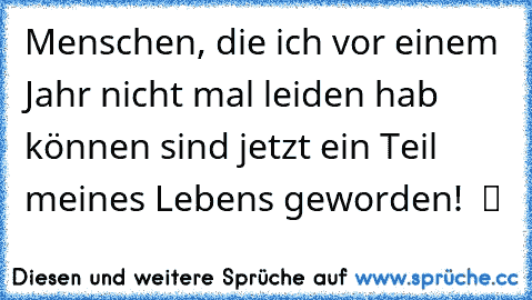 Menschen, die ich vor einem Jahr nicht mal leiden hab können sind jetzt ein Teil meines Lebens geworden! ♥ ツ